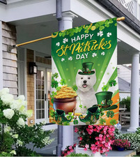 West Highland White Terrier Dog Happy St Patrick's Day Flag Irish Lucky Dog Flag