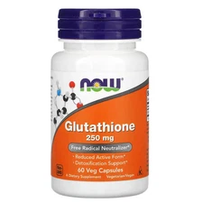 Now Foods Glutathione 250 mg 60 Veg Capsules GMP Quality Assured, Vegan,EXP11-27