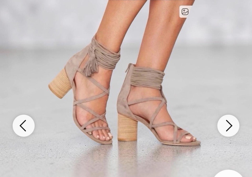 Jeffrey Campbell Despina Strappy Heeled Sandals Taupe Suede Tassel Size 7.5
