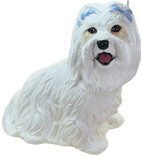 Maltese Dog Ceramic Statue Signed by The Townsends