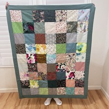 Handmade Patchwork Quilt Throw Lap Blanket Floral Teal Green