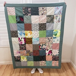 Handmade Patchwork Quilt Throw Lap Blanket Floral Teal Green