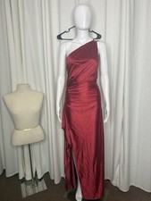 Red Satin One Shoulder Ruched Gown Sleeveless Maxi Formal Dress
