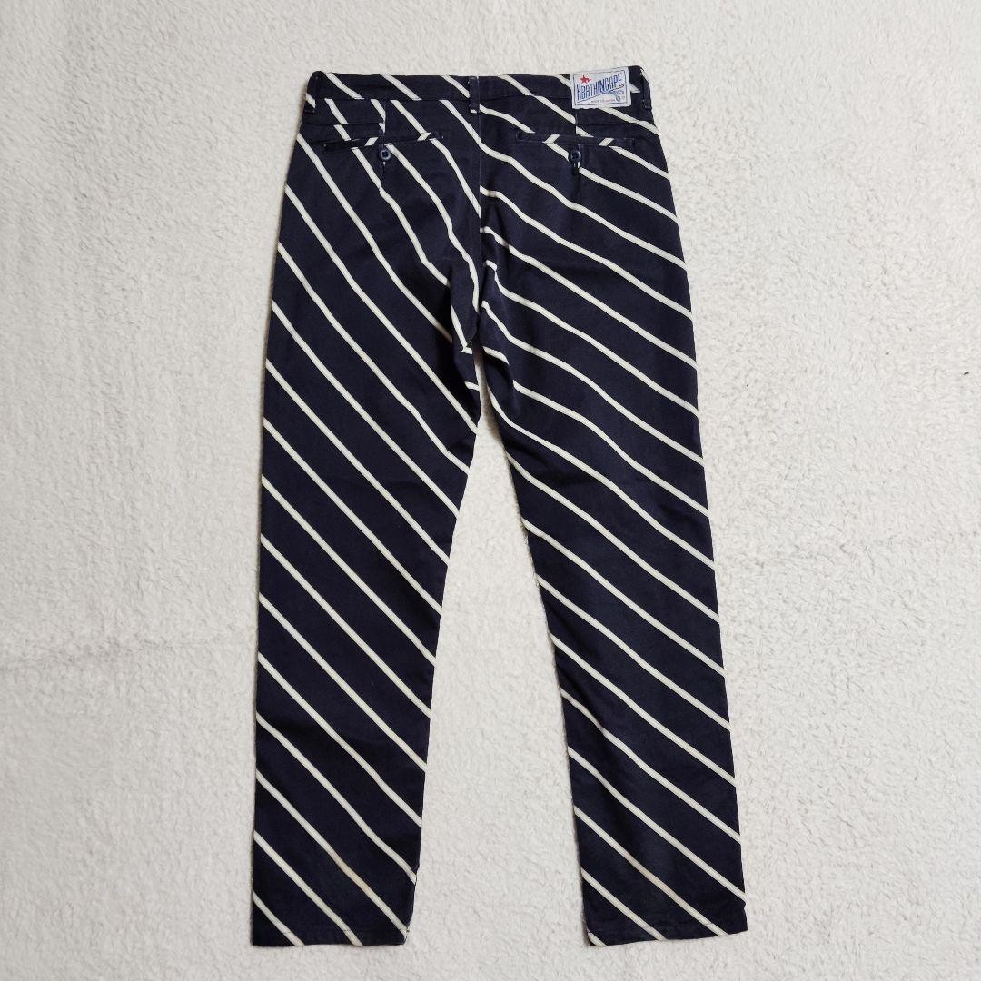 A Bathing Ape Cotton Diagonal Striped Pants Navy/White XS Waist 79cm thumbnail 3