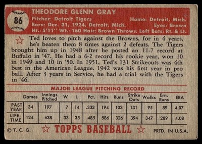 1952 Topps Ted Gray Detroit Tigers #86 | eBay