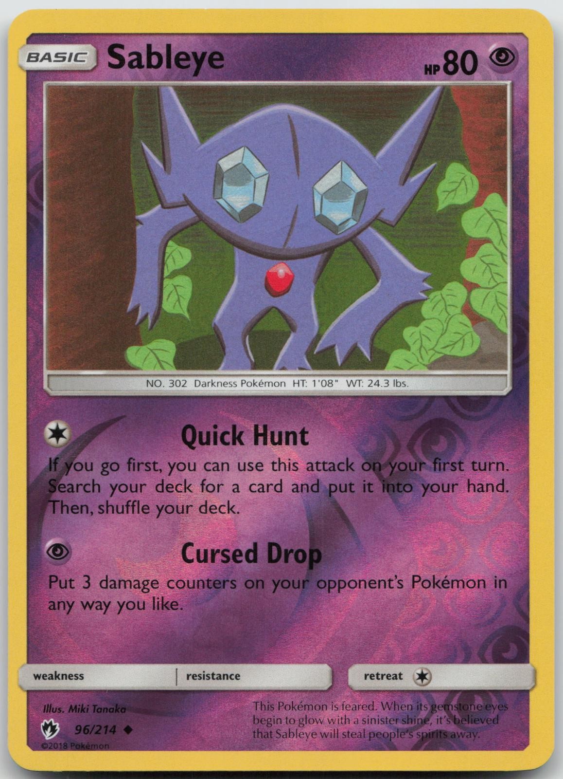 Sableye 96/214 UC Lost Thunder Pokemon Reverse Holo NM C17-92
