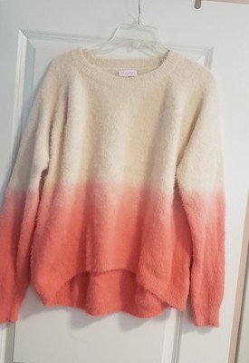 Pink Lily Coral White Ombre Fuzzy Sweater Small