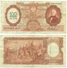 ARGENTINA NOTE 100 PESOS ON 10000 $ (1969) IANNELLA-REAL SUFFIX B B# 2220 P 286