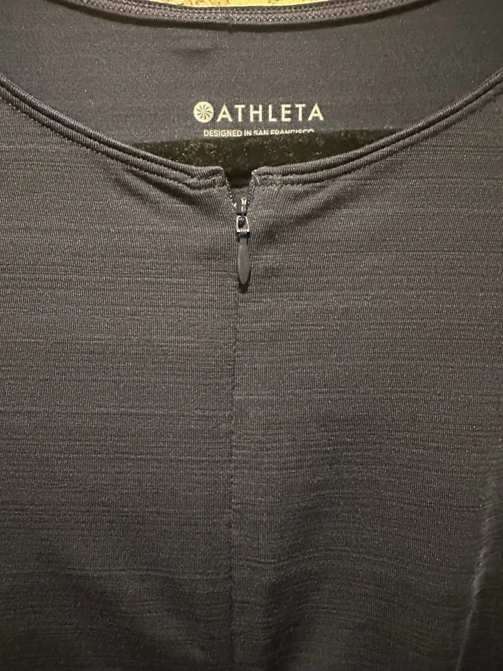 Camisa Atlética Athleta 1/4 Cremallera Manga Corta Despertadora Bolsillo Trasero Azul Talla L Foto 3 de 4