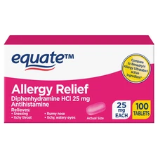 Equate Allergy Relief Tablets with Diphenhydramine HCl 25mg Antihistamine 100 ct
