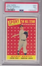 A REAL BEAUTY !! 1958 TOPPS ALL STAR #487 MICKEY MANTLE PSA 7.5 NEAR MINT PLUS