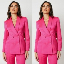 Hot Pink Silk Satin Women Suits Formal Party Prom Wedding Wear Ladies Outfits