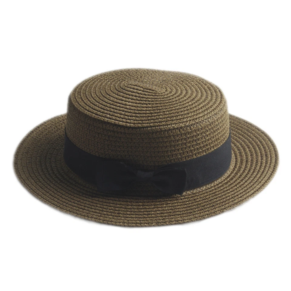 Sombrero de navegante de caña plana para niños niñas Gorra de verano para playa Bowler Protección UV Foto 3 de 4