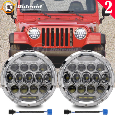 Pair 7'' Round LED DRL Headlights Combo For Jeep Wrangler JK LJ TJ CJ /For Dodge