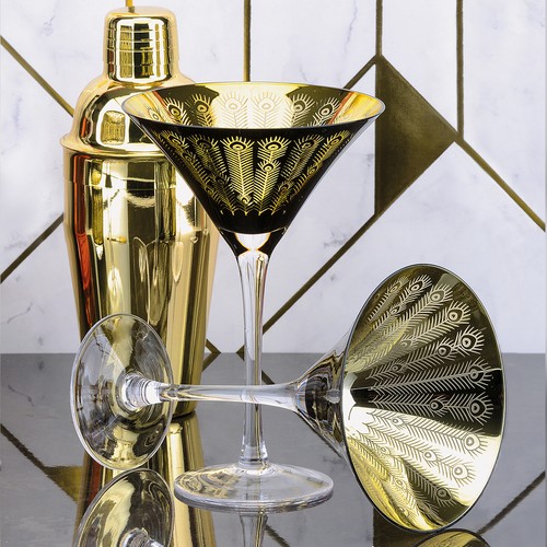 ARTLAND Midnight Peacock Glasses | Set of 2 | Gold & Black | Home Bar Addition - Picture 13 of 29