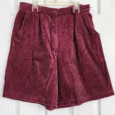 Corduroy Shorts 80s RETRO Maroon High Waist Pleated Wide Leg Size 16 MOM Vintage
