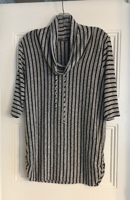 COIN 1804 Wide Turtleneck Sweater Gray Black Striped Size M | eBay