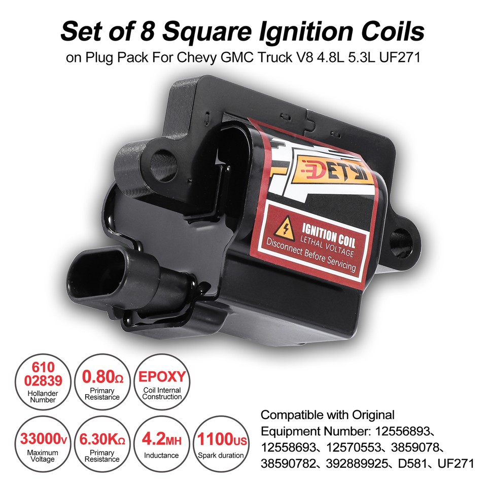 Square Ignition Coil Kit 8-Pack Square Ignition Coils With Spark Plug Wires For Chevy GMC 5.3L 6.0L 8.1L 4.8L V8 Engines 8 Pack Coil Set - Foto 8