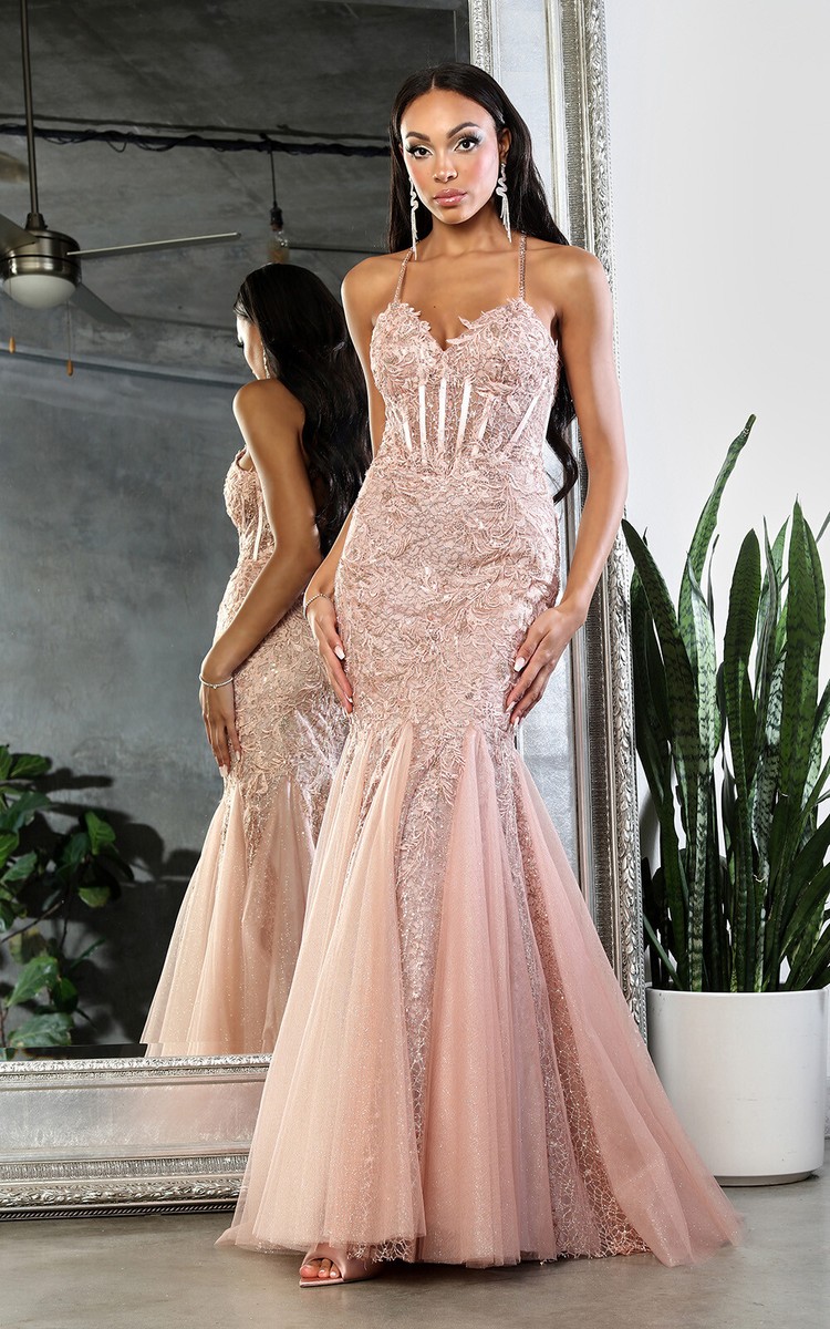 Formal Mermaid Prom Dresses Flowy Rose Gold Dress Spaghetti Strap Sparkly Mermaid Prom Dresses Plus Size Formal Mermaid Prom Dresses Flowy Rose Gold Dress Spaghetti Strap Sparkly Mermaid Prom Dresses Plus Size
