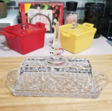 Brilliant Cut Crystal Glass Covered Butter Dish Steeple Lid Butter Keeper