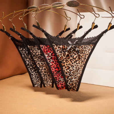 Womens Leopard Lace Panties Briefs Bowknot Thongs Underwear Knickers Lingerie