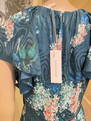 rebecca taylor hydrangea silk dress Rebecca Taylor Sz 4 Short Sleeve Hydrangea Silk Blend Dress Snow Combo NWT $395