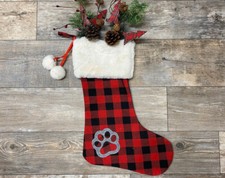 Buffalo Check Paw Print Christmas Stocking Mantel Decoration