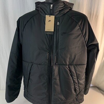 Nike Sportswear Therma-FIT Fleece Lined Hooded Jacket Black Mens Size Medium NEW