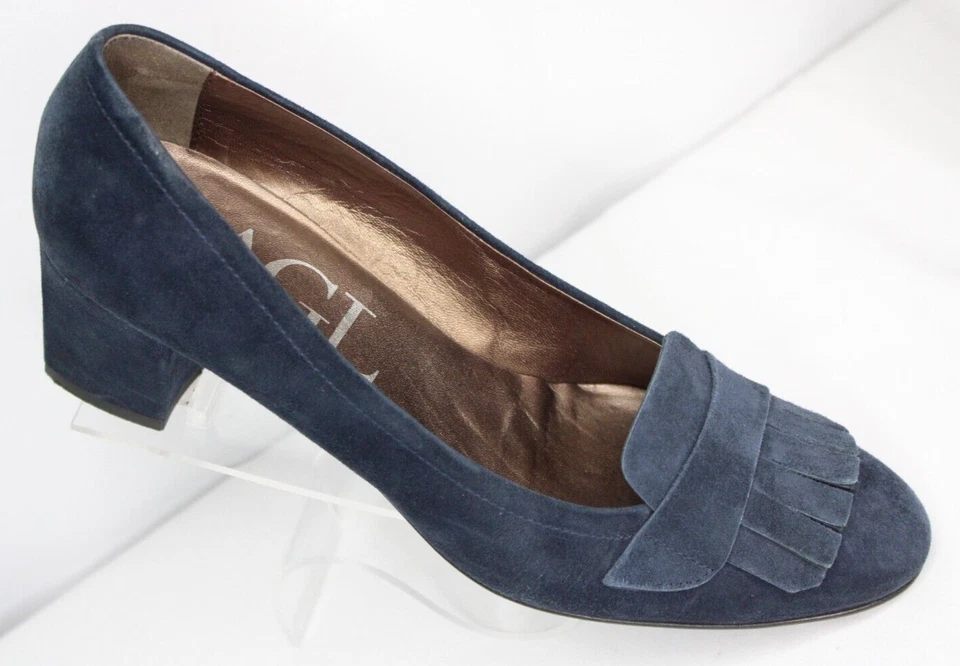 Zapatos de salón AGL para mujer EU 40,5 US 9,5 azul marino gamuza flecos tacón bloque hechos en Italia Foto 3 de 4