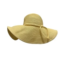 Sun N Sand Yellow Woven Straw Floppy Beach Hat Vacation Travel Pool UPF 50+