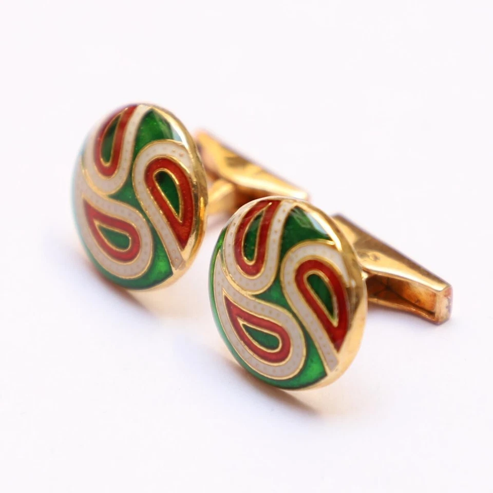 Gemelos de cumpleaños enchapados en oro forma redonda esmalte multicolor de plata de ley 925 Foto 3 de 4