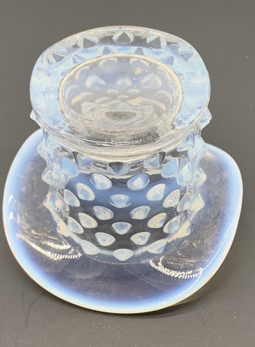 Vintage Opalescent Light Blue Glass Hobnail Top Hat/Toothpick holder