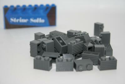 Lego (c) 50x Rillen / Riffelsteine 1x2 - 2877 - dunkelgrau - 1x2 brick - dark bl
