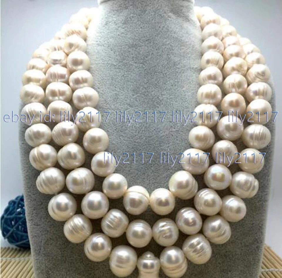 HUGE 12-13MM NATURAL SOUTH SEA GENUINE WHITE PEARL NECKLACE 50" 14K GOLD CLASP - Image 2 of 3