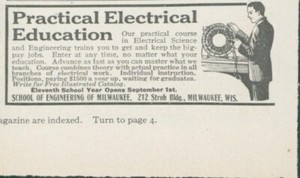 1915 School of Engineering Of Milwaukee WI Practical Electrical Education Ad EM1