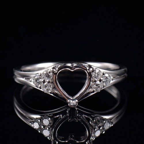Custom Heart Cut Natural Diamond Engagement Love Ring Semi Mount 14K White Gold