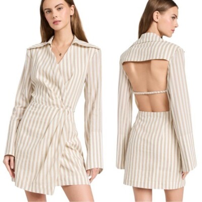 NWT NANUSHKA Esma Cotton Linen Striped Wrap Mini Dress Size S Retail $495