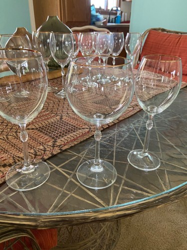Vintage Lot 14 Christopher Stuart Crystal Wine, Champagne Glasses Gold Rim Czech - Picture 6 of 12