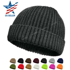 THICK Ribbed Beanie Knit Ski Cap Skull Hat Warm Solid Color Winter Cuff Blank