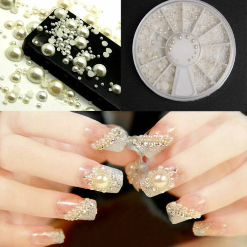 Fashion White Nail Art Tips Pearl Acrylic Gem Glitter Manicure DIY  Decoration UK