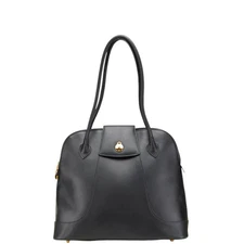 BALLY Logo Leather Tote Black Ladies Used Handbag Magnét Closure