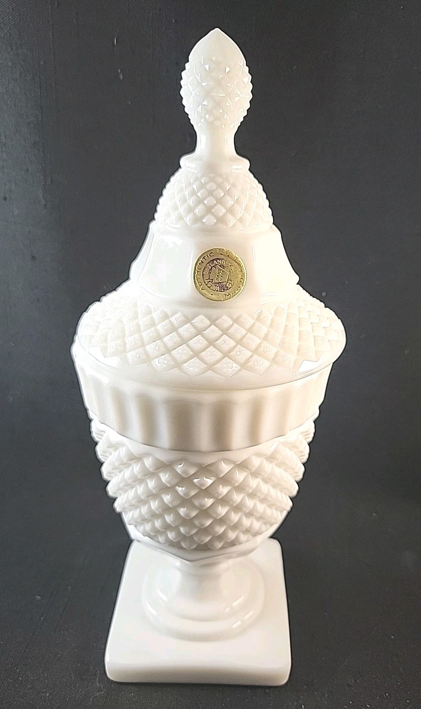 Vintage Westmoreland English Hobnail Milk Glass Covered Candy Dish 9" Tall