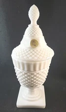 Vintage Westmoreland English Hobnail Milk Glass Covered Candy Dish 9" Tall