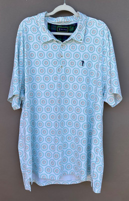 William Murray Golf Shirt Polo Sandy Tiles Print 2XL White Short Sleeve Button