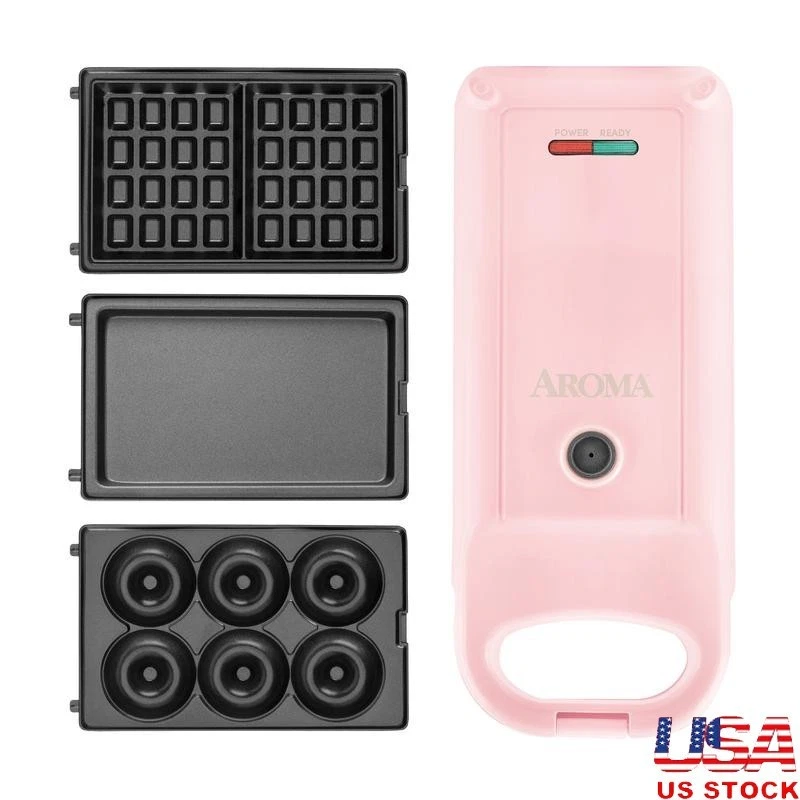 Flip Waffle Maker Nonstick Plates Make Waffles Donuts Paninis Compact Kitchen US