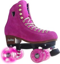 Fuchsia Quad Roller Skates Women Girls High Top Suede Nubuck Genuine Leather