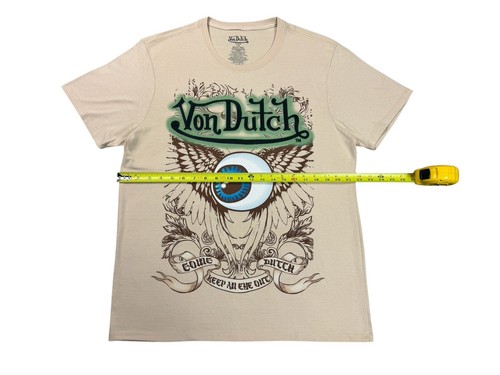 Von Dutch TEE Mens Size Large CGraphic Winged Eyeball Crewneck Beige T Shirt - Picture 12 of 16