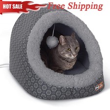 K H Pet Products Thermo-Pet Cave Heated Cat Bed for Large Cats, 17X15X13in Gray