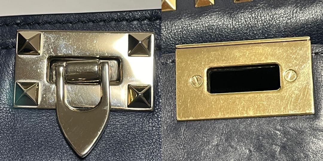 Valentino Garavani Navy Leather 2-Way Studded Tote Bag, Shoulder, Authentic Jap thumbnail 18