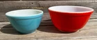 Lot of 2 Pyrex Vintage TM Reg US Pat Blue Red Bowls